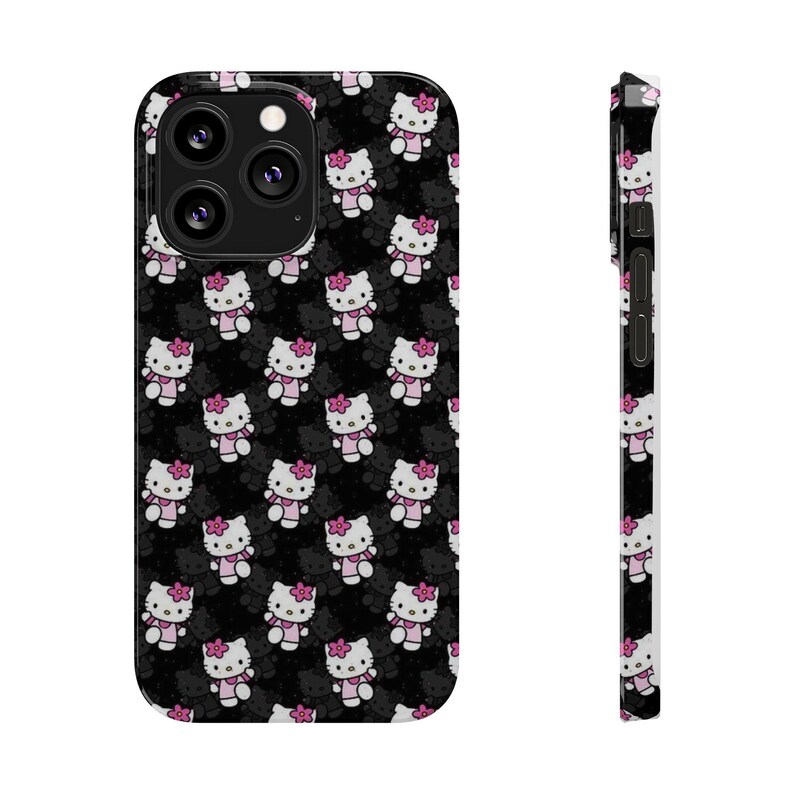 Funda delgada negra de Hello Kitty: diseño de gato kawaii, funda protectora para iPhone, Samsung, Huawei, Google Pixel, tecnología divertida. imagen 2