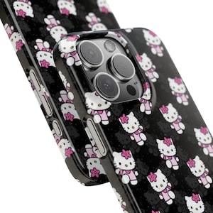 Funda delgada negra de Hello Kitty: diseño de gato kawaii, funda protectora para iPhone, Samsung, Huawei, Google Pixel, tecnología divertida. imagen 1
