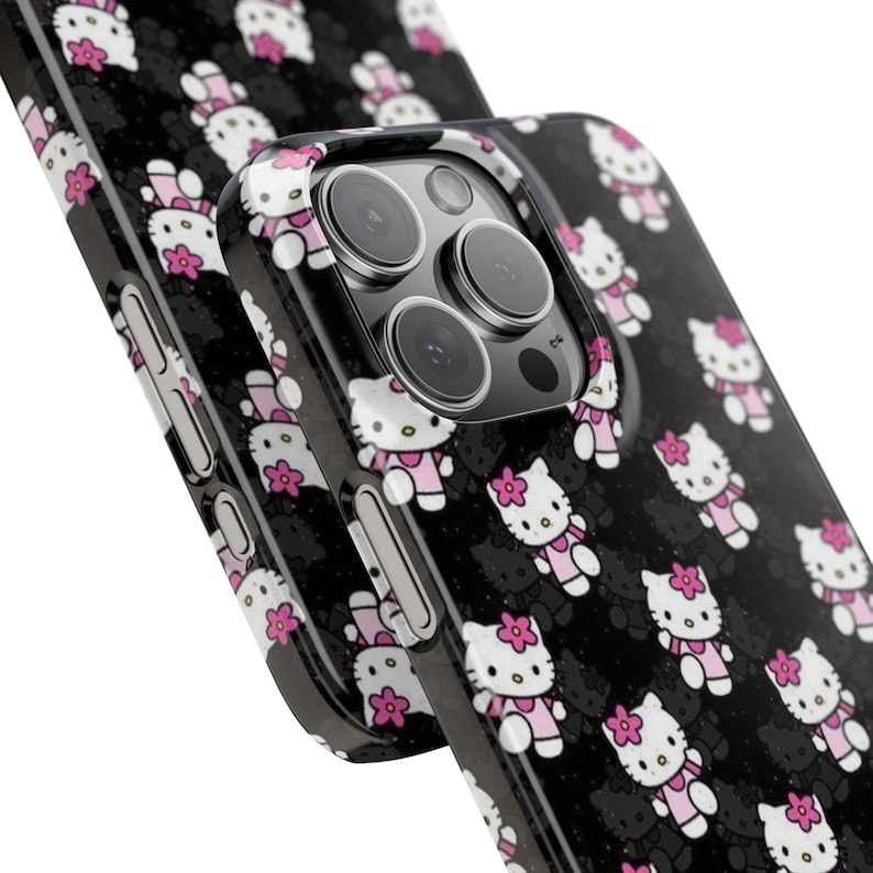 Funda delgada negra de Hello Kitty: diseño de gato kawaii, funda protectora para iPhone, Samsung, Huawei, Google Pixel, tecnología divertida. imagen 1