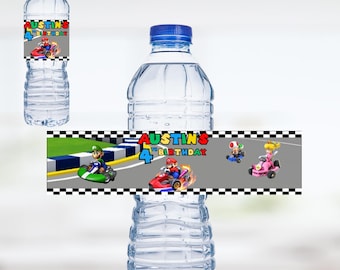 Editable Mario Kart Birthday Water Bottle Label, Instant Download, Custom Gift Tags, Printable Personalised  Favor Tags, Mario and Luigi
