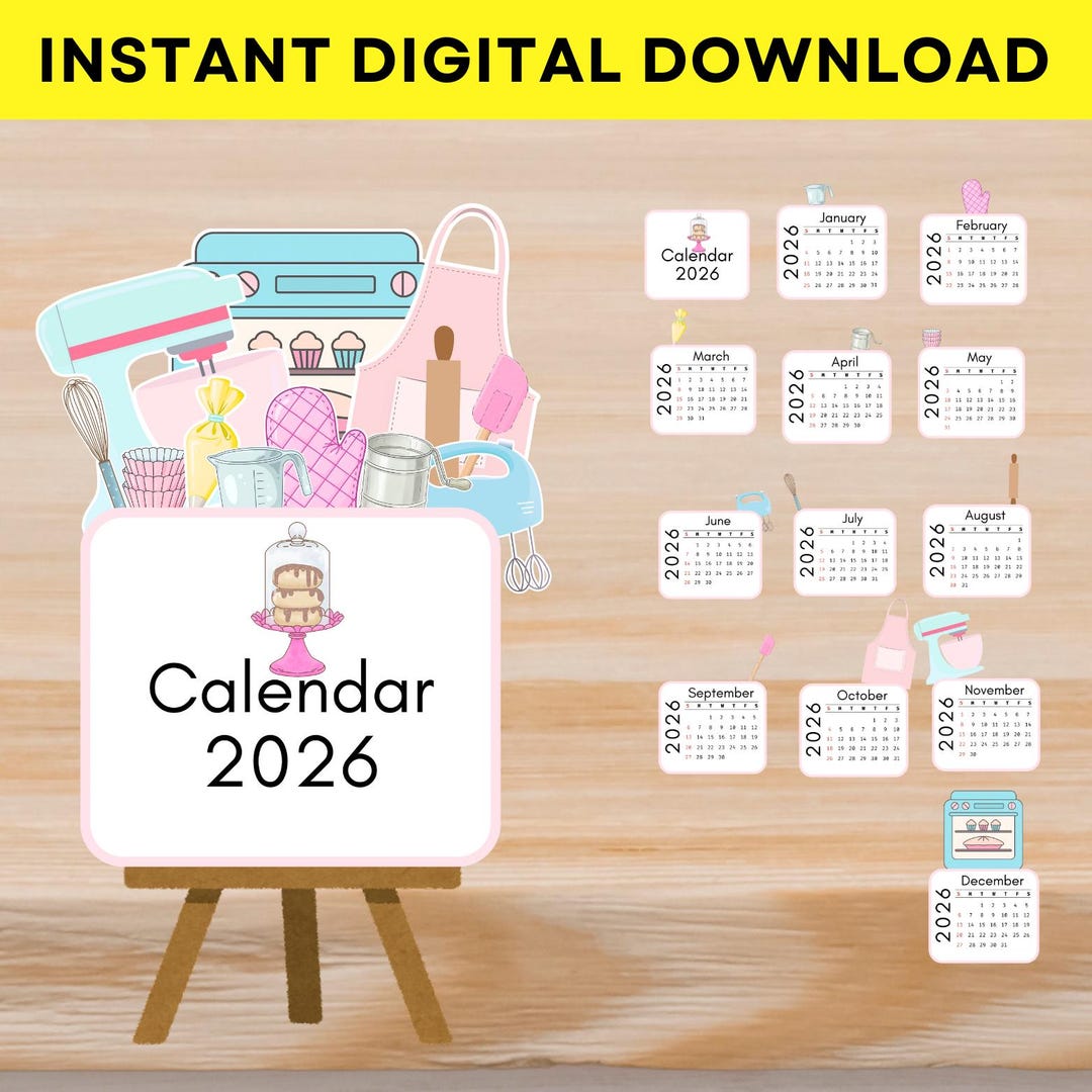 Baker's Calendar, 2026 Kitchen Calendar 2026 Office Supply Monthly Calendar, Digital Printable ...