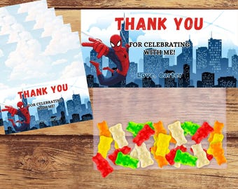 Etiqueta editable para bolsa de regalo de cumpleaños de Spiderman, descarga instantánea, etiquetas de regalo personalizadas, etiquetas de regalo personalizadas imprimibles, decoración de fiesta de superhéroes