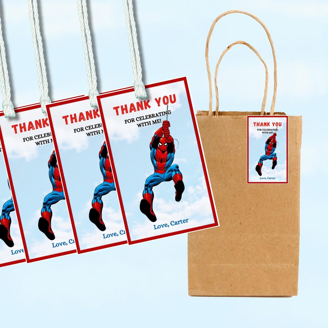 Editable Spiderman Birthday Thank You Tags, Instant Download, Custom ...