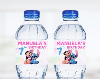 Editable Stitch Birthday Water Bottle Label, Instant Download, Custom Gift Tags, Printable Personalised  Favor Tags, Lilo party decoration