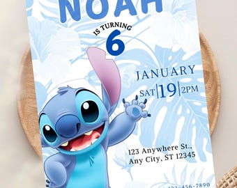 Invitación de cumpleaños de Stitch, descarga instantánea, invitaciones digitales editables para fiestas, invitaciones personalizadas e imprimibles.