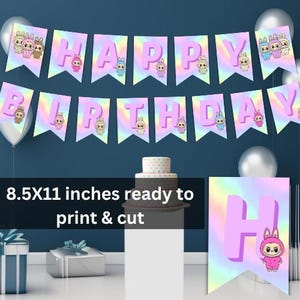 Labubu Printable Birthday Banner, Party Decor, Instant Download, Kids Birthday Decoration, Happy Birthday Banner