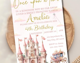 Invitación de cumpleaños "Érase una vez", descarga instantánea, invitaciones digitales editables para fiestas, invitaciones personalizadas, invitación imprimible de princesa