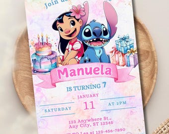 Invitación de cumpleaños de Stitch y Lilo, descarga instantánea, invitaciones digitales editables para fiestas, invitaciones personalizadas e imprimibles.