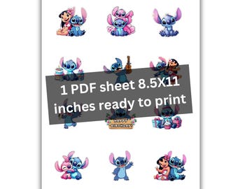 Adornos para cupcakes de Stich y Lilo, decoración para fiesta de cumpleaños, descarga instantánea, adornos para cupcakes imprimibles, pegatinas, etiquetas, pastel, pajitas