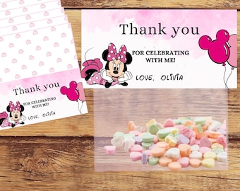 Editable Minnie Mouse Birthday Treat Bag Label, Instant Download, Custom Gift Tags, Printable Personalised  Favor Tags, Disney Goodie Bag