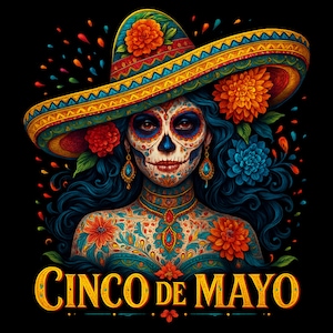 Cinco De Mayo Mexicaanse Fiesta 5 De Mayo meisjes vrouwen digitale PNG SVG. (Alleen voor zwart T-shirt)