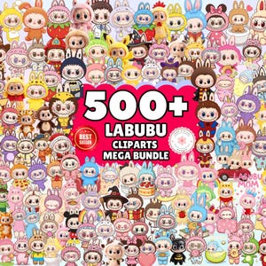Labubu PNG-clipartbundel | Kawaii schattige digitale stickers | Chibi Cartoon PNG downloaden | Pastel Labubu-personagekunst | Sublimatiebestandspakket