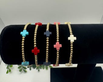 Gold Plated Cross Bracelet | Colorful Beaded Stretch Bracelet