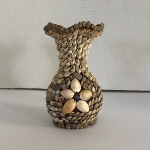 Vintage terra cotta seashell beach art vase hand decorated retro seashell Kitsch vase