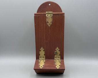Vintage wall mount handing wooden Kitchen match holder handcrafted 1970s