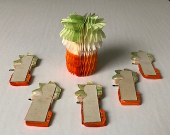 Paper carrots honeycomb Easter Spring vintage decorations lot of 6