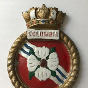Emblema do navio HMCS Columbia TAMPION vintage, classe Town, contratorpedeiro RCN, Marinha Real Canadense