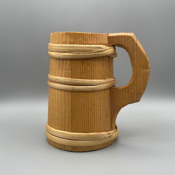 Vintage handmade wooden beer stein tankard mug man cave decor