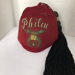 Vintage Shriners Masonic Fez hat Philae Nova Scotia made by Harry M. Osers New York