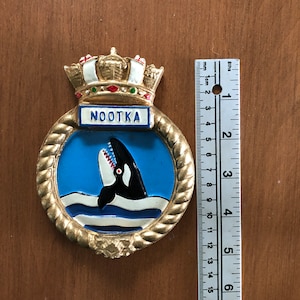 Emblema do brasão do navio HMCS Nootka TAMPION vintage, contratorpedeiro da classe tribal RCN, Marinha Real Canadense