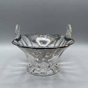 Beautiful antique clear glass with silver overlay floral with bird motif decorative bowl / dish