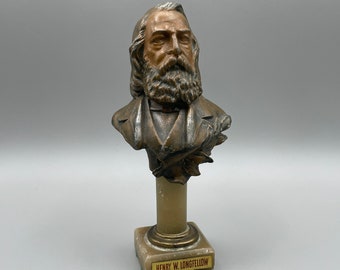 Antique Franz Iffland bronze bust of Henry Wadsworth Longfellow on marble base