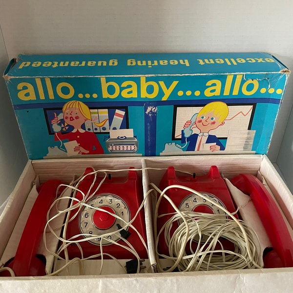 Vintage 1960s toy telephone intercom system with original box made in Yugoslavia