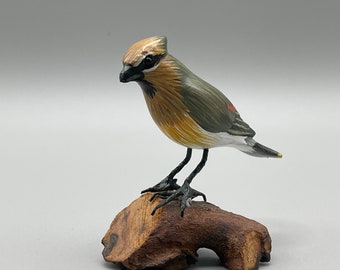 Vintage Waxwing bird carving hand carved and hand painted