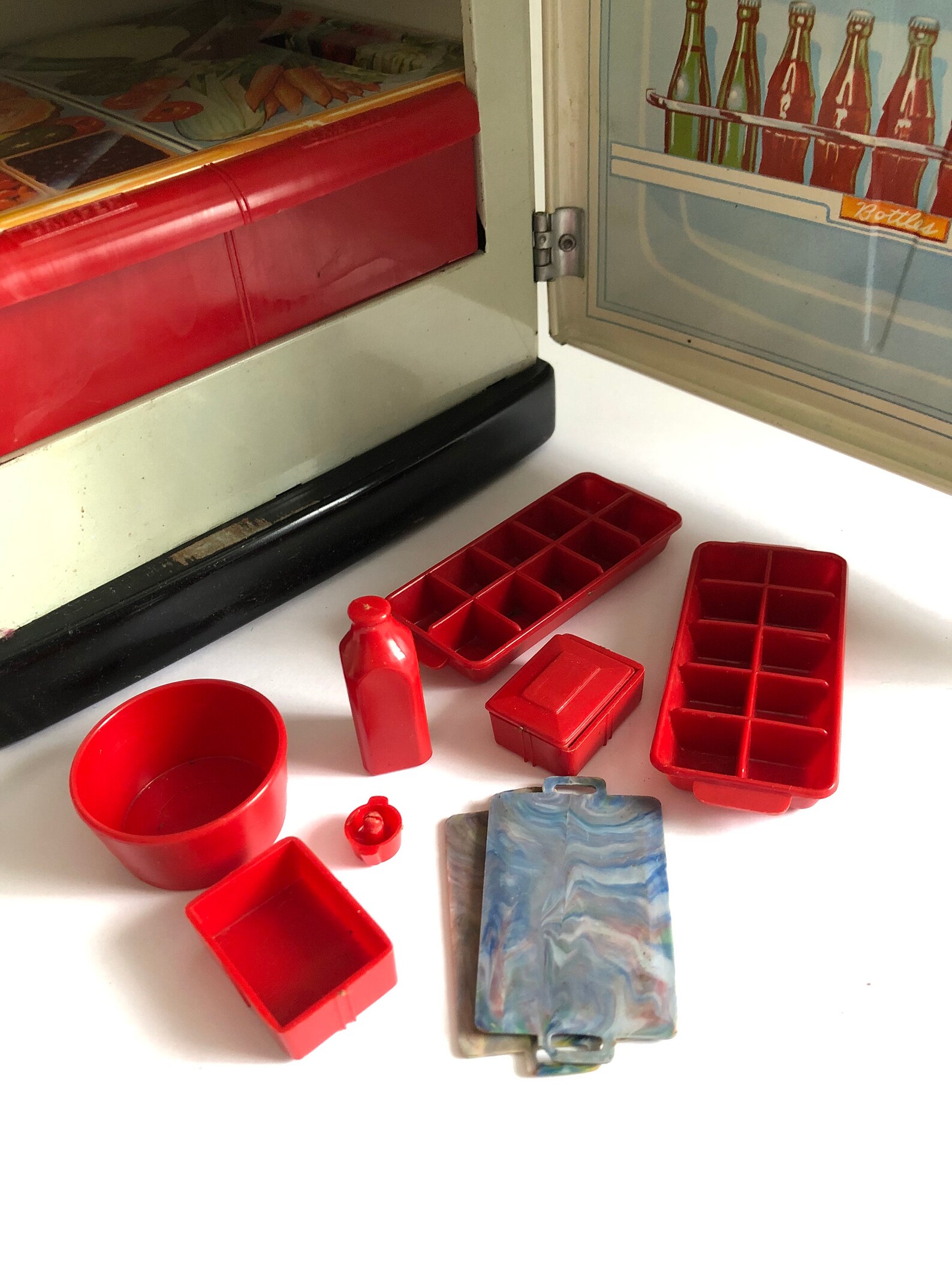 Vintage 1950s Metal Toy Refrigerator With Plastic Accessories Etsy