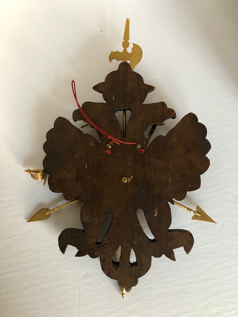 Vintage medieval decor Knight decoration coat of arms insignia on carved wooden plaque with letter opener swords and spears image 7