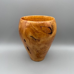 Lovely vintage handmade wooden vase with beautiful wood grain artist unknown
