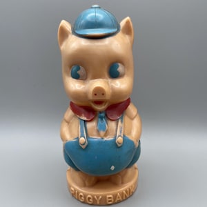 Alcancía vintage de plástico Porky Pig fabricada en Canadá por Reliable