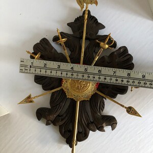 Vintage medieval decor Knight decoration coat of arms insignia on carved wooden plaque with letter opener swords and spears image 9