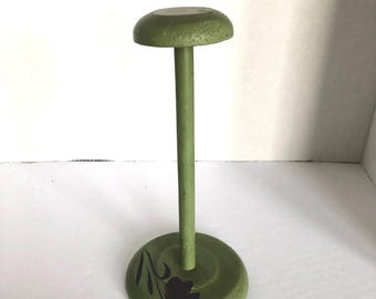 1920s antique millinery HAT STAND with hand painted flower at bottom