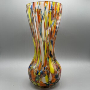 Vintage multi coloured hand blown glass art vase splatter style design