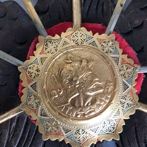 Vintage medieval decor Knight decoration coat of arms insignia on carved wooden plaque with letter opener swords and spears image 6