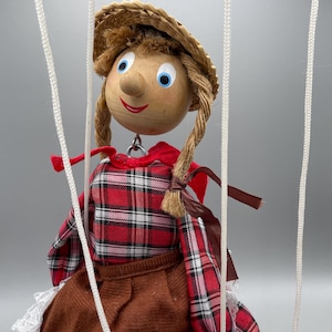 Vintage marionette puppet handmade with wooden body hand painted face