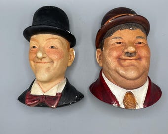 Stan Lauren and Oliver Hardy Legend Products Bossons Chalkware Heads made in Congleton, England