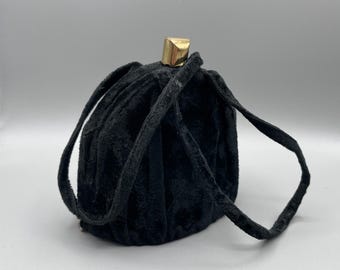 Antique art deco black velvet clutch purse with attached coin purse inside