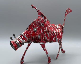 Coca-Cola Can Warthog Sculpture, Recycled Soda Can Folk Art