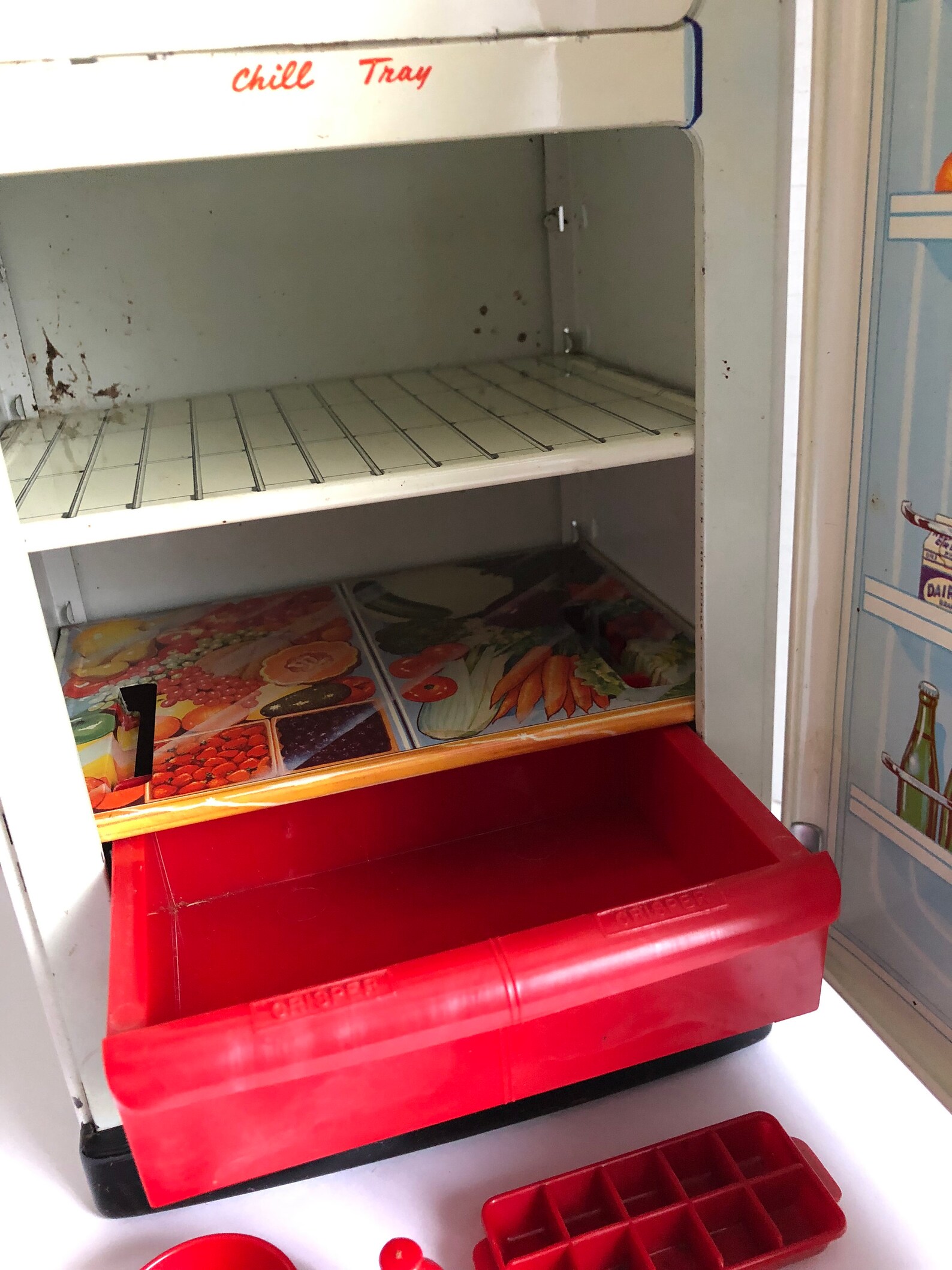 Vintage 1950s Metal Toy Refrigerator With Plastic Accessories Etsy