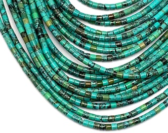 Contas de pedra preciosa Heishi em tubo turquesa genuíno de 2,5 mm com 16"