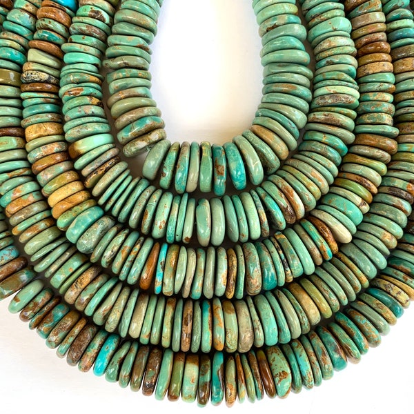 Stunning 16” Strand Genuine 4-16mm Graduated Turquoise Disc Rondelle Gemstone Beads