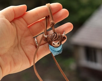 Handmade Scottish cow pendant, Highland cow jewelry, Cute animal necklace, Scottish gifts, Highland cattle gift, Hairy coo accessory