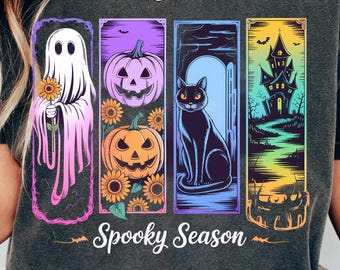 Colorful Spooky Season PNG, Halloween Vibes Boo Girl Design, Pumpkin Ghost