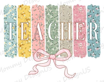 Coquette Wildflower Teacher PNG, Floral Bow Design, Back To School Digital File