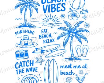 Retro Summer Beach Doodles PNG, Vintage Beach Vibes Design, Eat Beach Relax