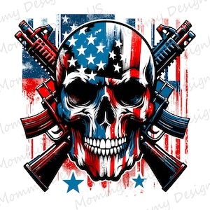 Skull With American Flag PNG | Patriotic Skull Design Digital Download File | 4th Of July Sublimation for Print PNG