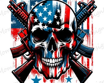 Calavera con bandera estadounidense PNG / Diseño de calavera patriótica (archivo de descarga digital) / Sublimación del 4 de julio para imprimir (PNG)