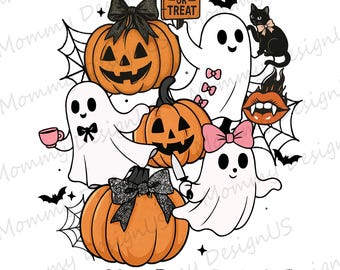 Trick Or Treat Ghost PNG, Halloween Pumpkin Design, Spooky Season Digital File